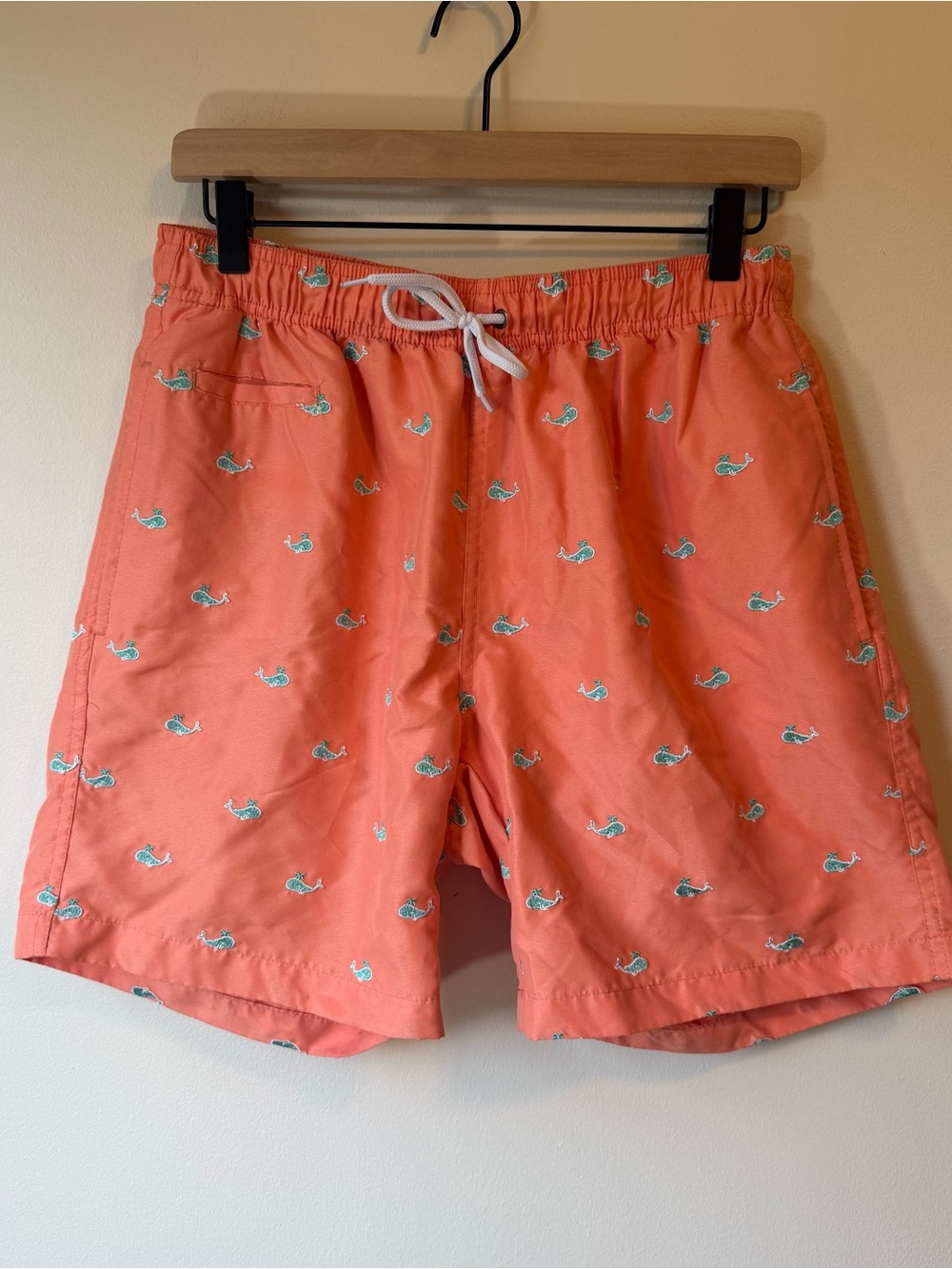 Surf Style Swim Trunks Mens Medium Orange Embroidered Whales